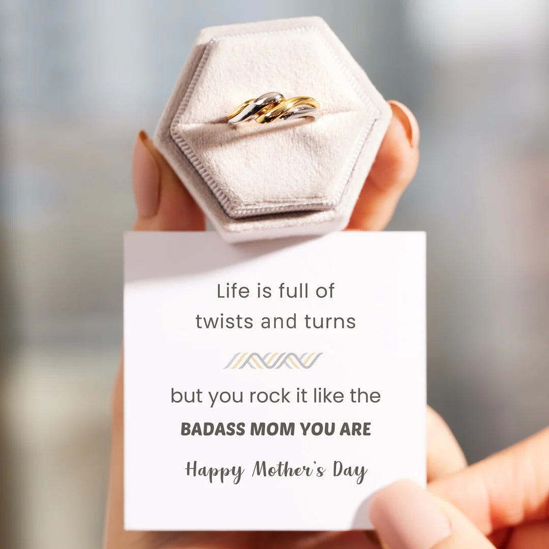 BADASS MOM  YOU ARE - HAPPY MOTHERS DAY - GOLDEN UNITY TWIST RING