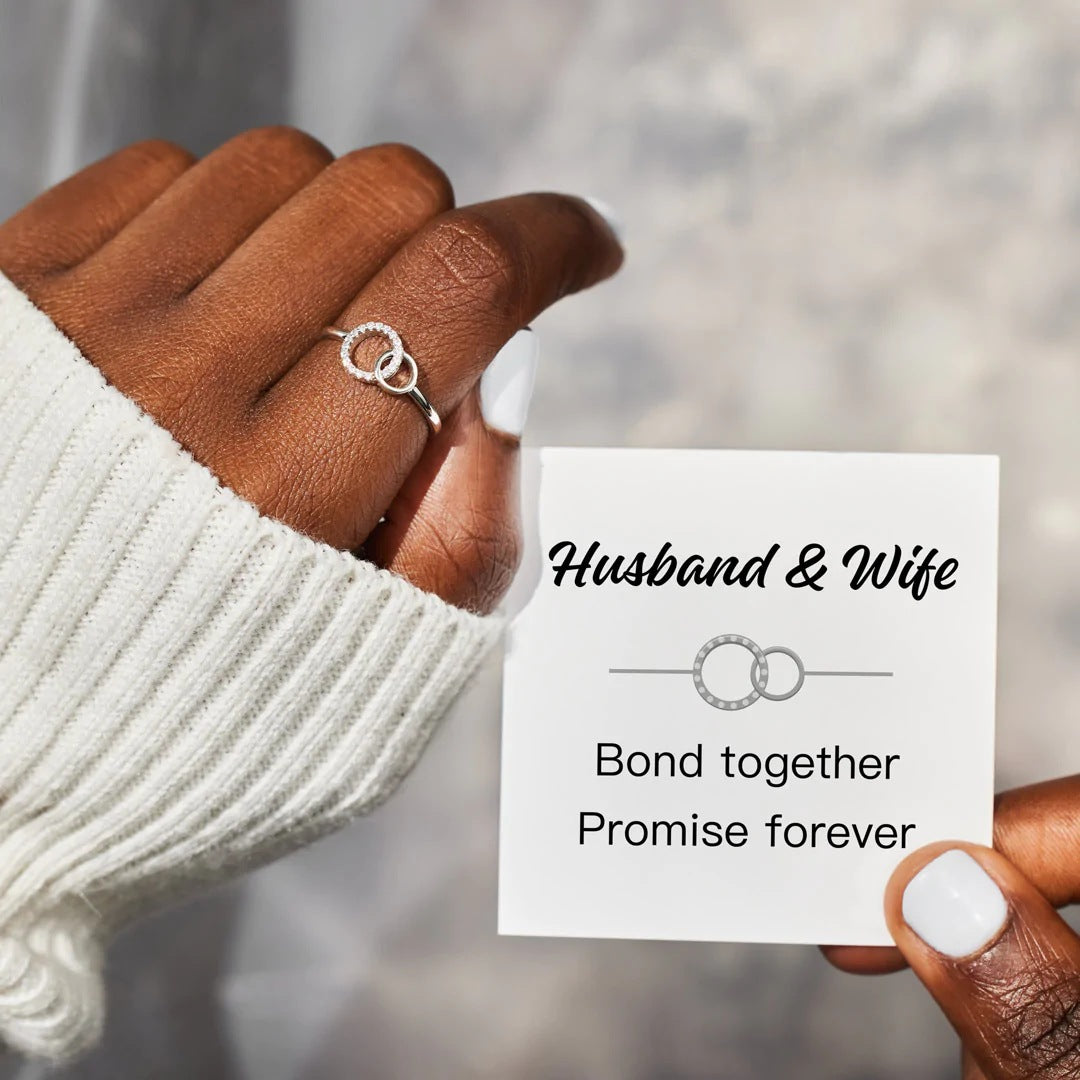 HUSBAND AND WIFE - BOND TOGETHER PROMISE FOREVER - ETHEREAL DIAMOND LINK RING