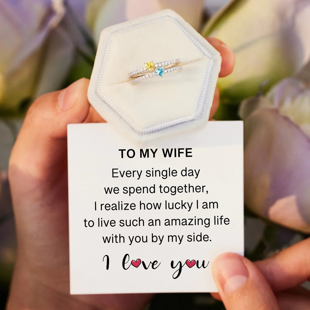 TO MY WIFE - HOW LUCKY I AM  - PRISMATIC HEARTS PROMISE RING