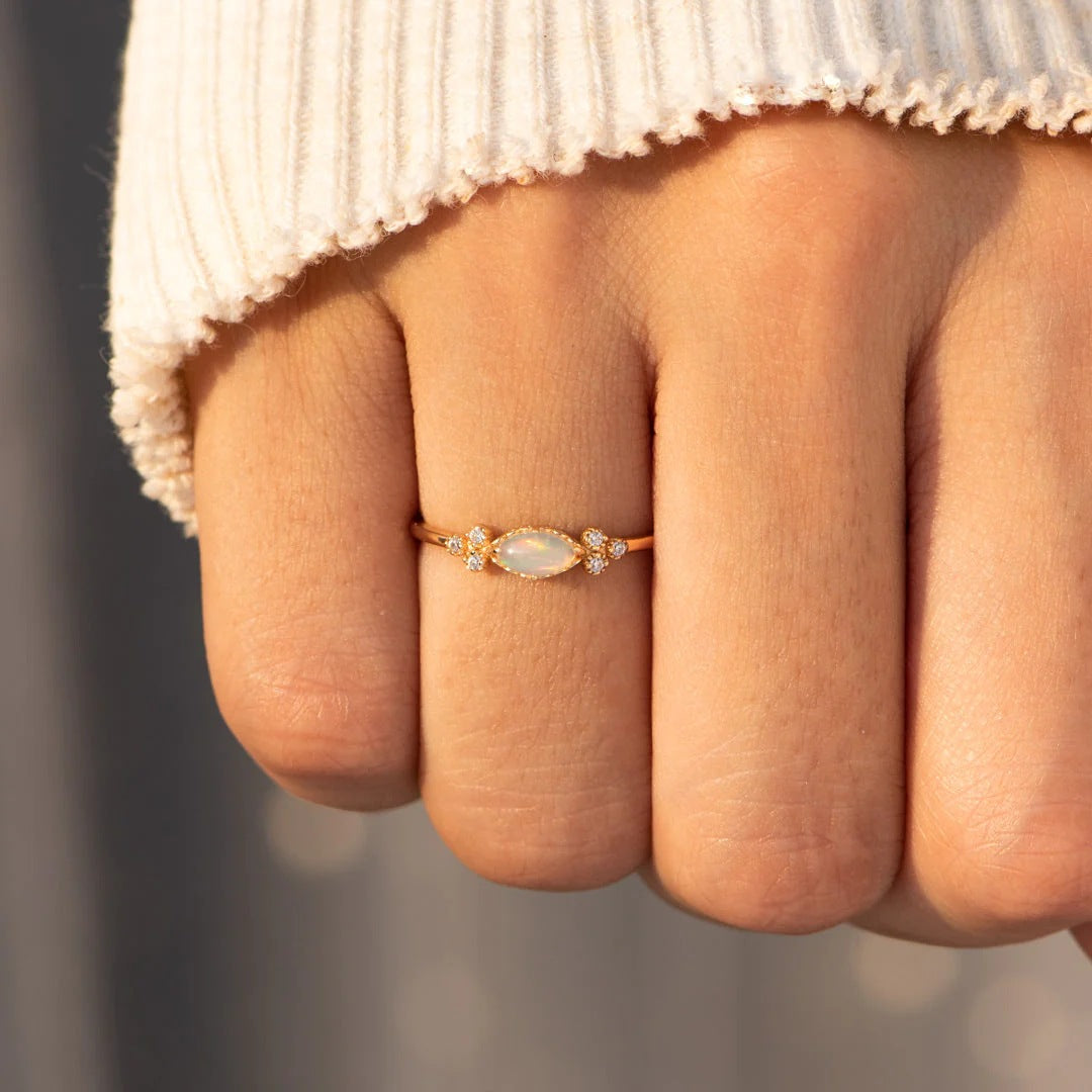 MOTHER AND DAUGHTER - OPAL STANDS FOR THE PUREST LOVE -  MOONLIT BLOSSOM RING