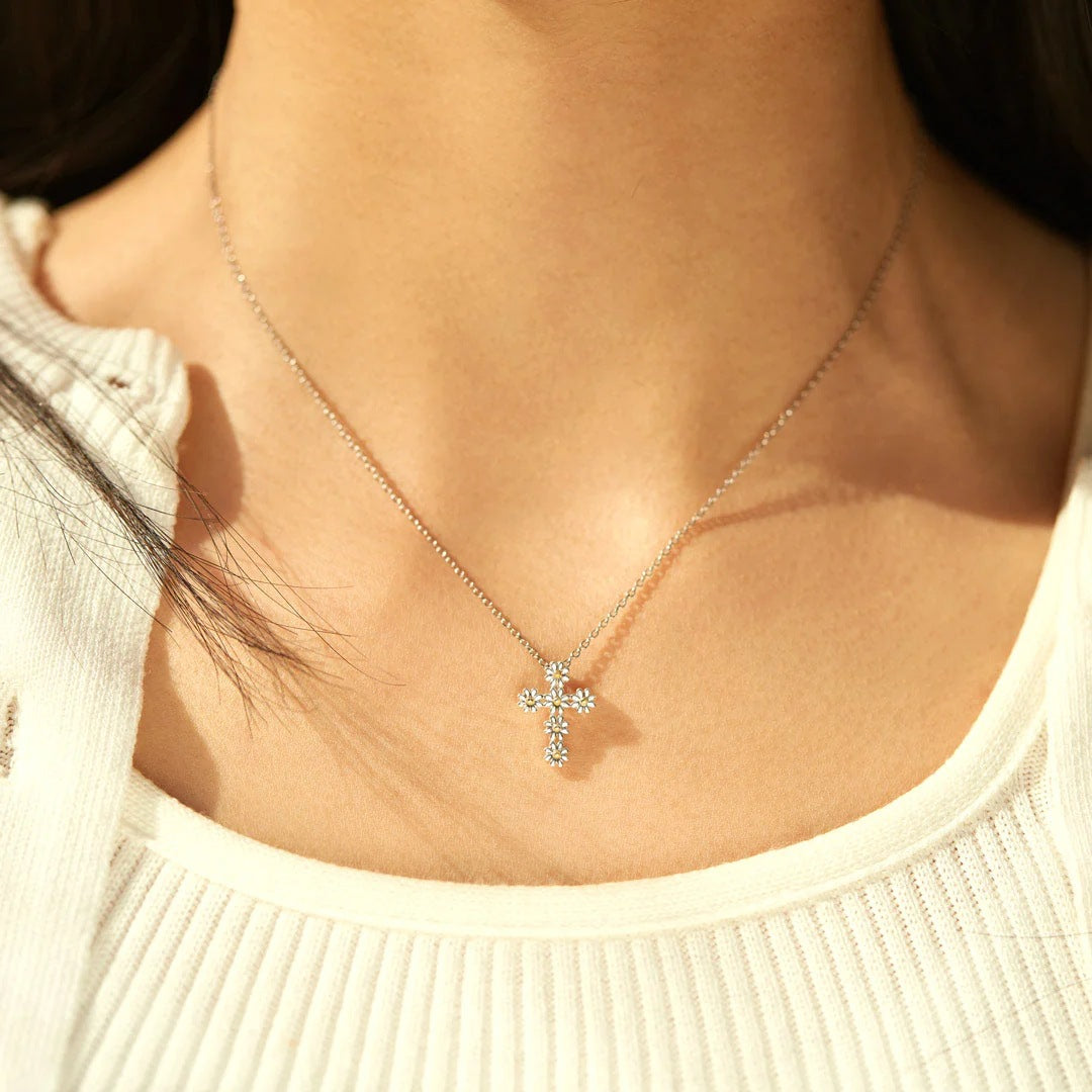 MOM - NO ONE CAN REPLACE - DELICATE FLORAL CROSS NECKLACE