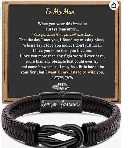 LOVE YOU FOREVER -  LEATHER LOVE KNOT BRACELET