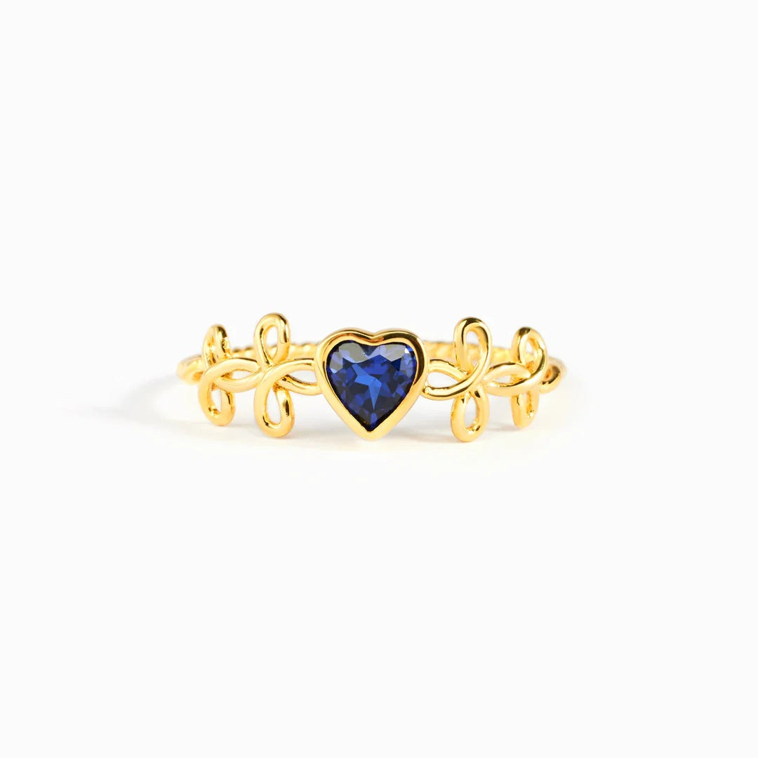 SELF LOVE - YOU ARE PERFECT JUST THE WAY YOU ARE - SAPPHIRE HEART AND FLORAL GOLD RING