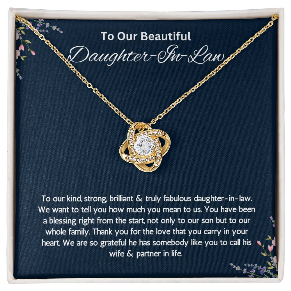 To Our Beautiful Daughter-In-Law - Truly Fabulous - Love Knot Necklace