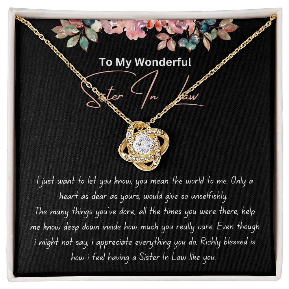 To My Wonderful Sister In Law - Richly Blessed - Love Knot Necklace