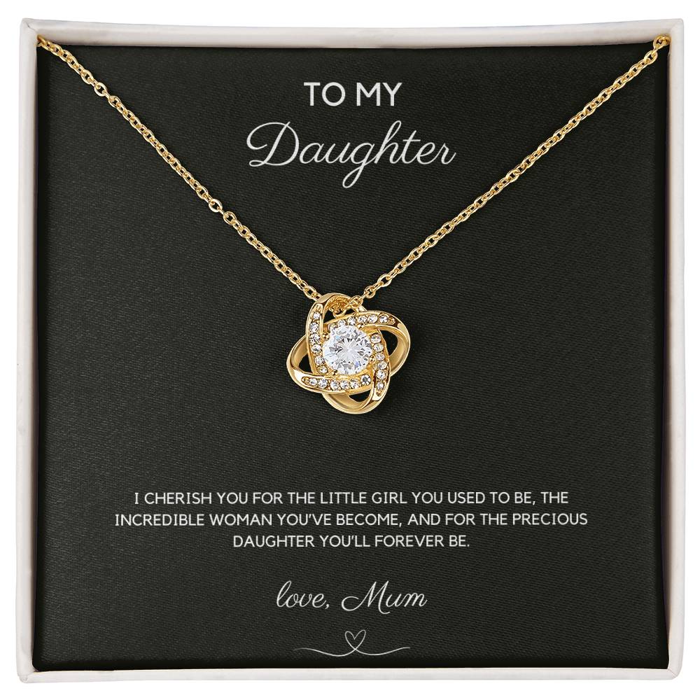 To My Daughter - I Cherish You - Love Knot Necklace - Love Mum