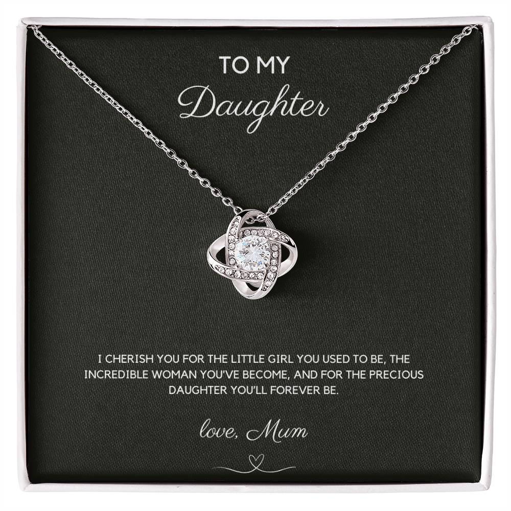 To My Daughter - I Cherish You - Love Knot Necklace - Love Mum