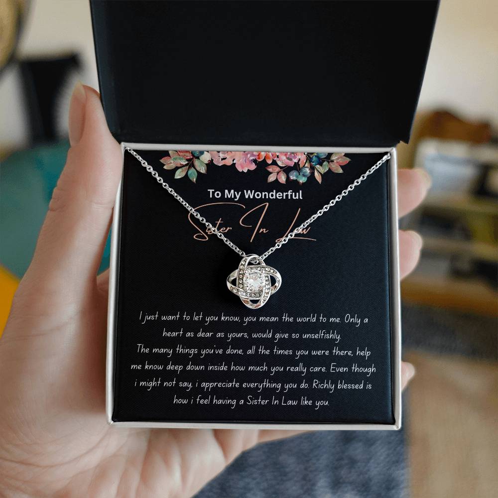 To My Wonderful Sister In Law - Richly Blessed - Love Knot Necklace