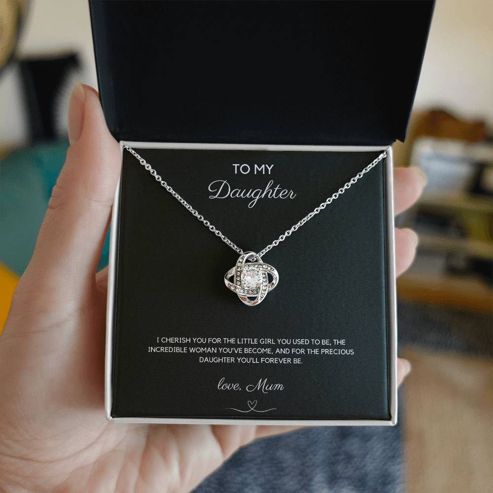 To My Daughter - I Cherish You - Love Knot Necklace - Love Mum