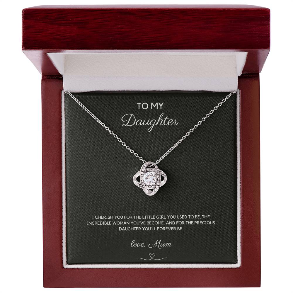 To My Daughter - I Cherish You - Love Knot Necklace - Love Mum