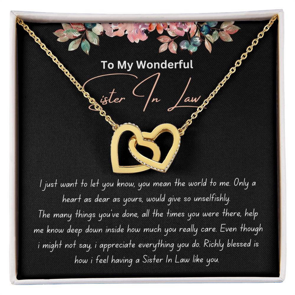 To My Wonderful Sister In Law - Richly Blessed - Interlocking Hearts Necklace