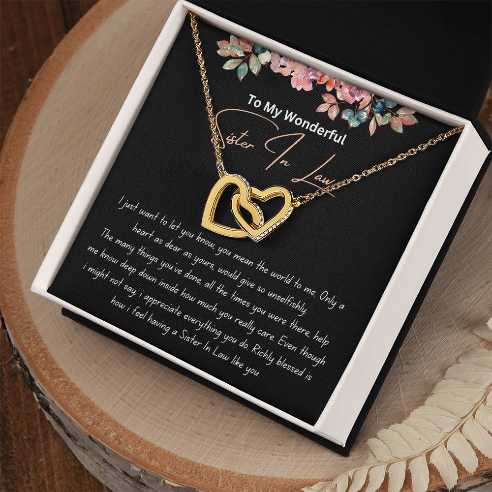 To My Wonderful Sister In Law - Richly Blessed - Interlocking Hearts Necklace