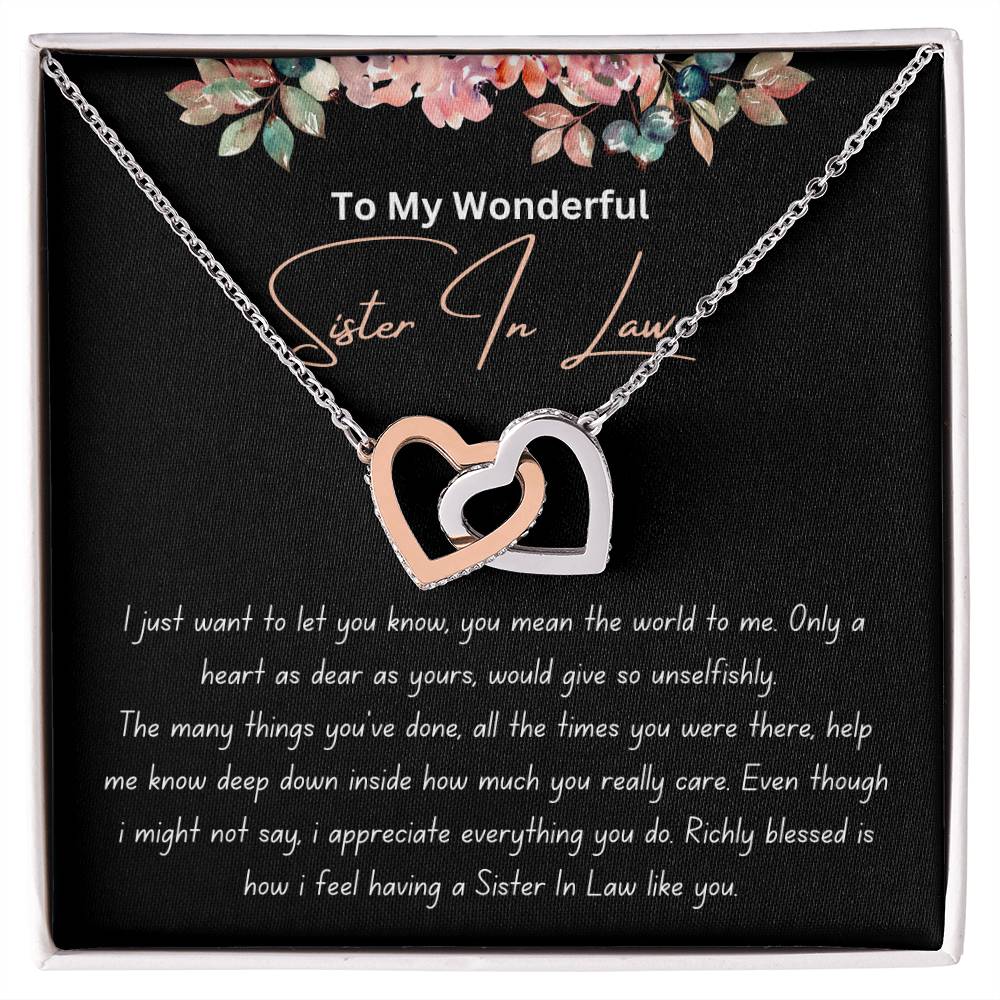 To My Wonderful Sister In Law - Richly Blessed - Interlocking Hearts Necklace