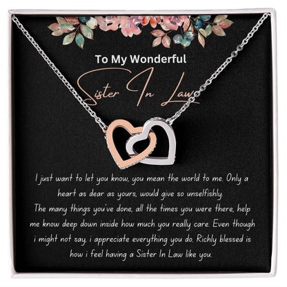 To My Wonderful Sister In Law - Richly Blessed - Interlocking Hearts Necklace