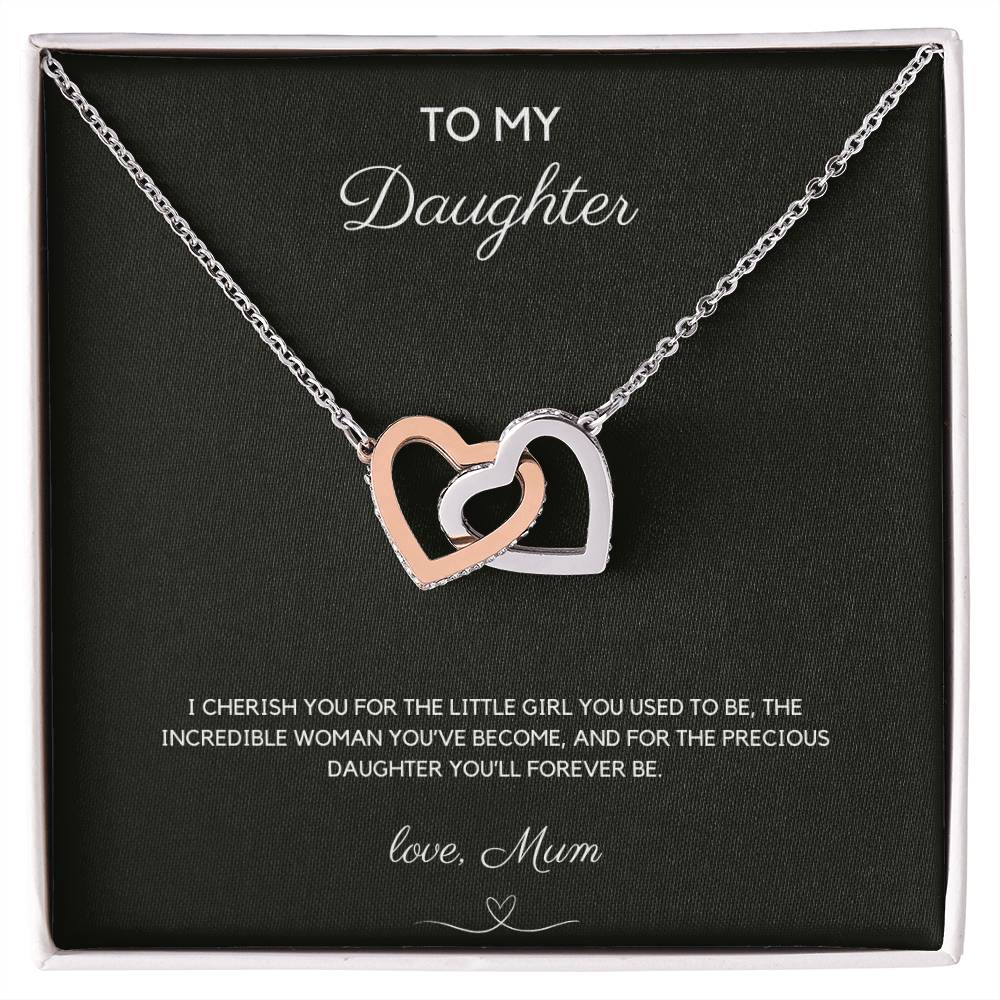 To My Daughter - I Cherish You - Interlocking Hearts Necklace - Love Mum