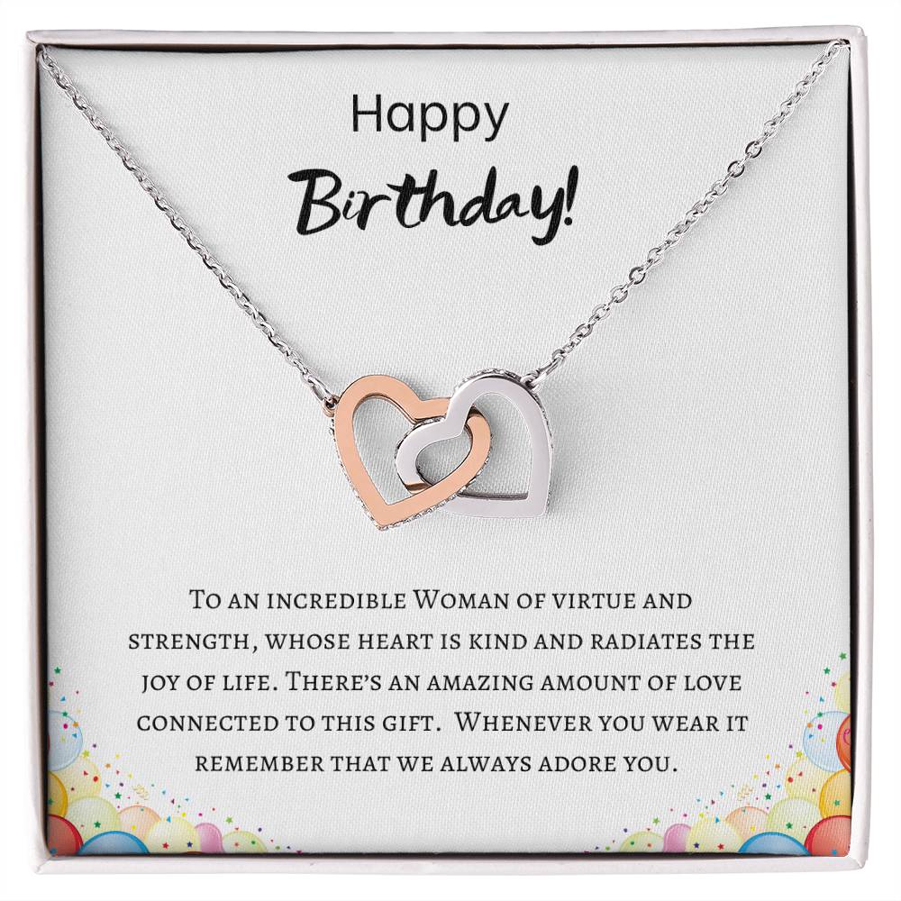 Happy Birthday - Incredible Woman - Interlocking Hearts Necklace