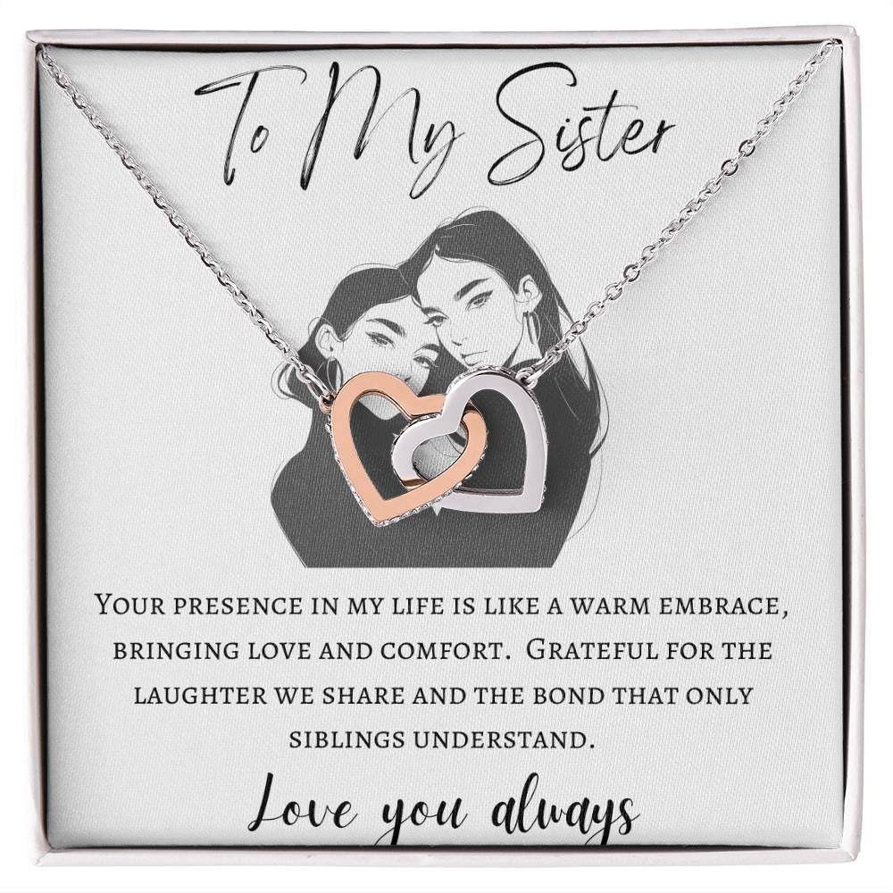 To My Sister - Warm Embrace - Interlocking Hearts Necklace - Love You Always