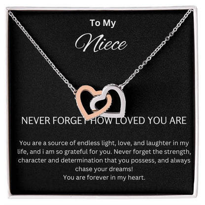 To My Niece - Chase Your Dreams - Interlocking Hearts Necklace