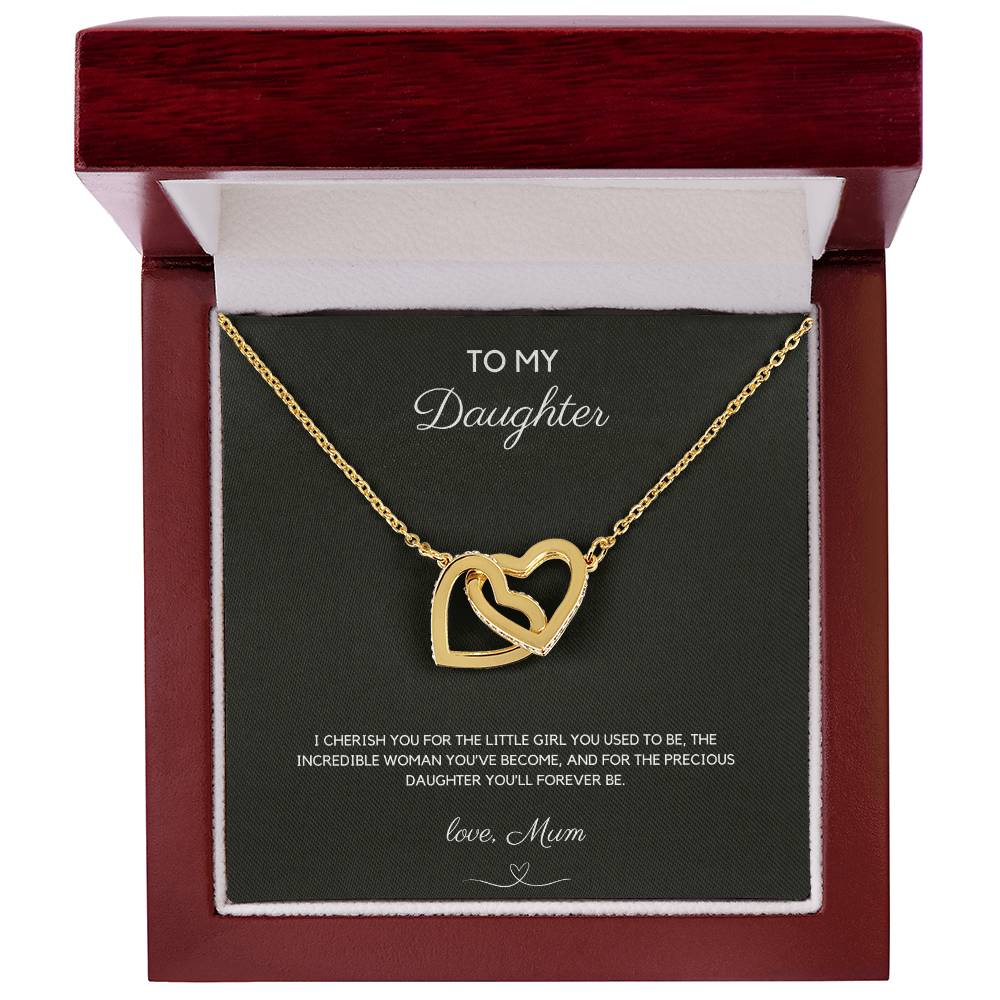 To My Daughter - I Cherish You - Interlocking Hearts Necklace - Love Mum