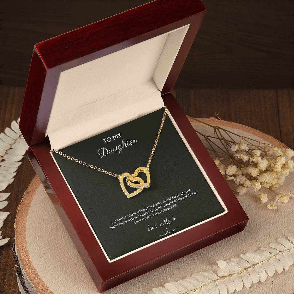 To My Daughter - I Cherish You - Interlocking Hearts Necklace - Love Mum