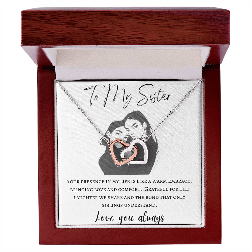 To My Sister - Warm Embrace - Interlocking Hearts Necklace - Love You Always