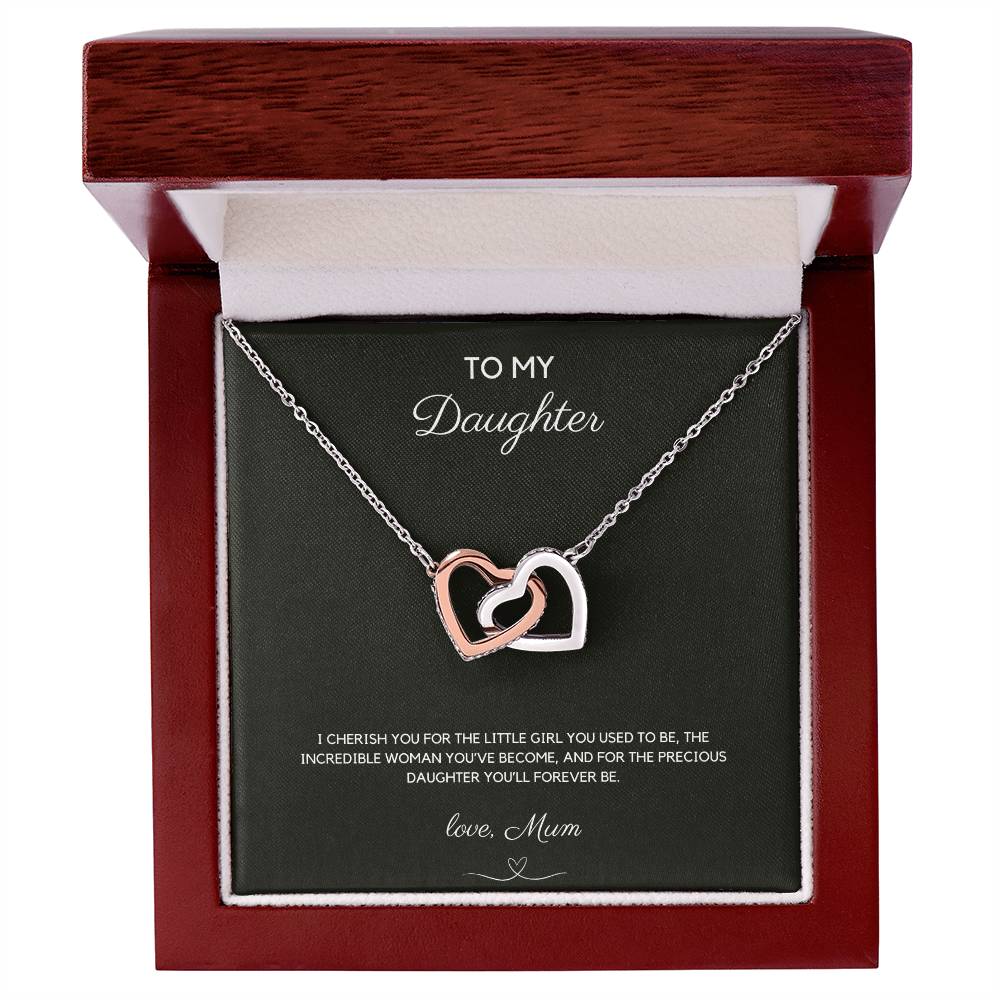 To My Daughter - I Cherish You - Interlocking Hearts Necklace - Love Mum