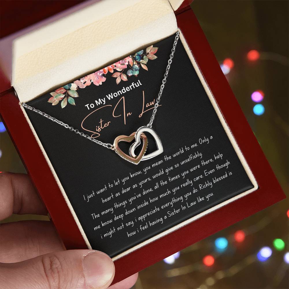 To My Wonderful Sister In Law - Richly Blessed - Interlocking Hearts Necklace