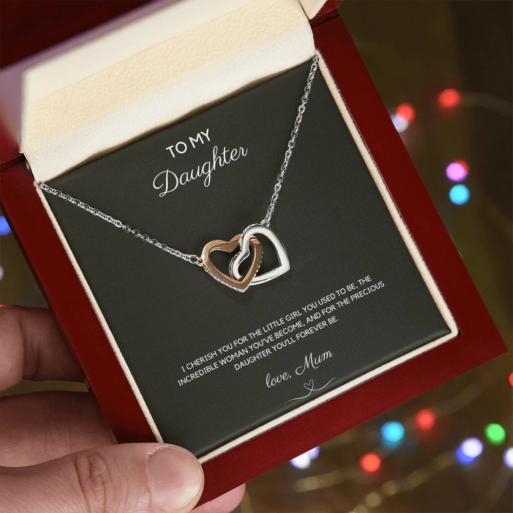 To My Daughter - I Cherish You - Interlocking Hearts Necklace - Love Mum