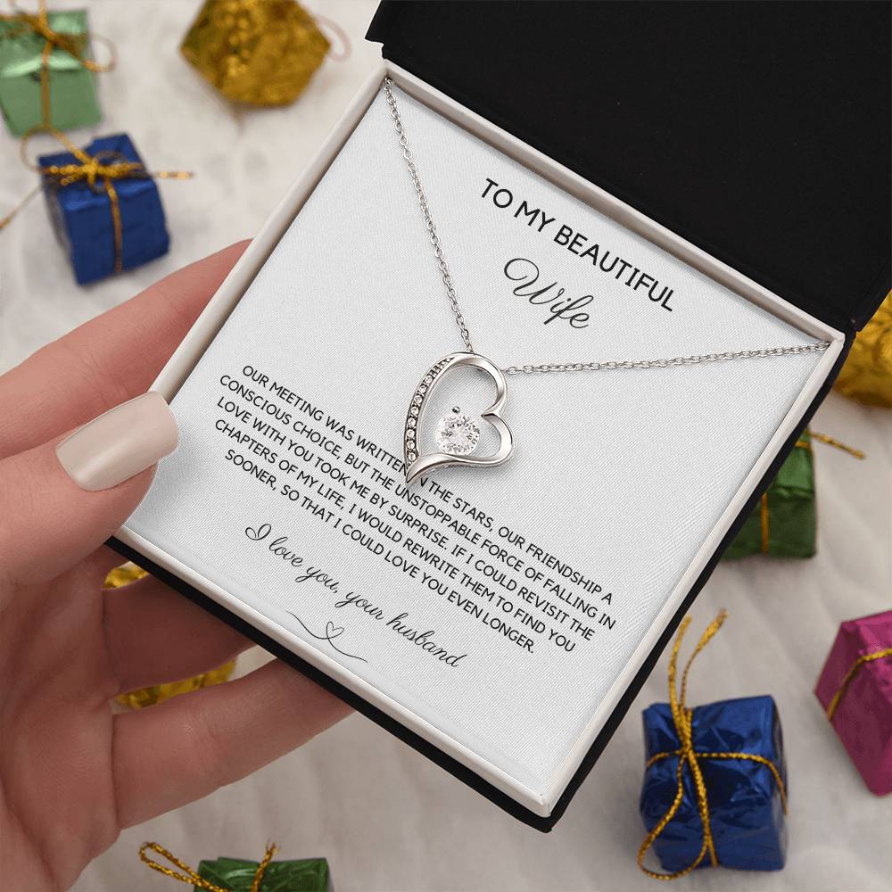 TO MY BEAUTIFUL WIFE - WRITTEN IN THE STARS - FOREVER LOVE NECKLACE - LOVE YOUR HUSBAND