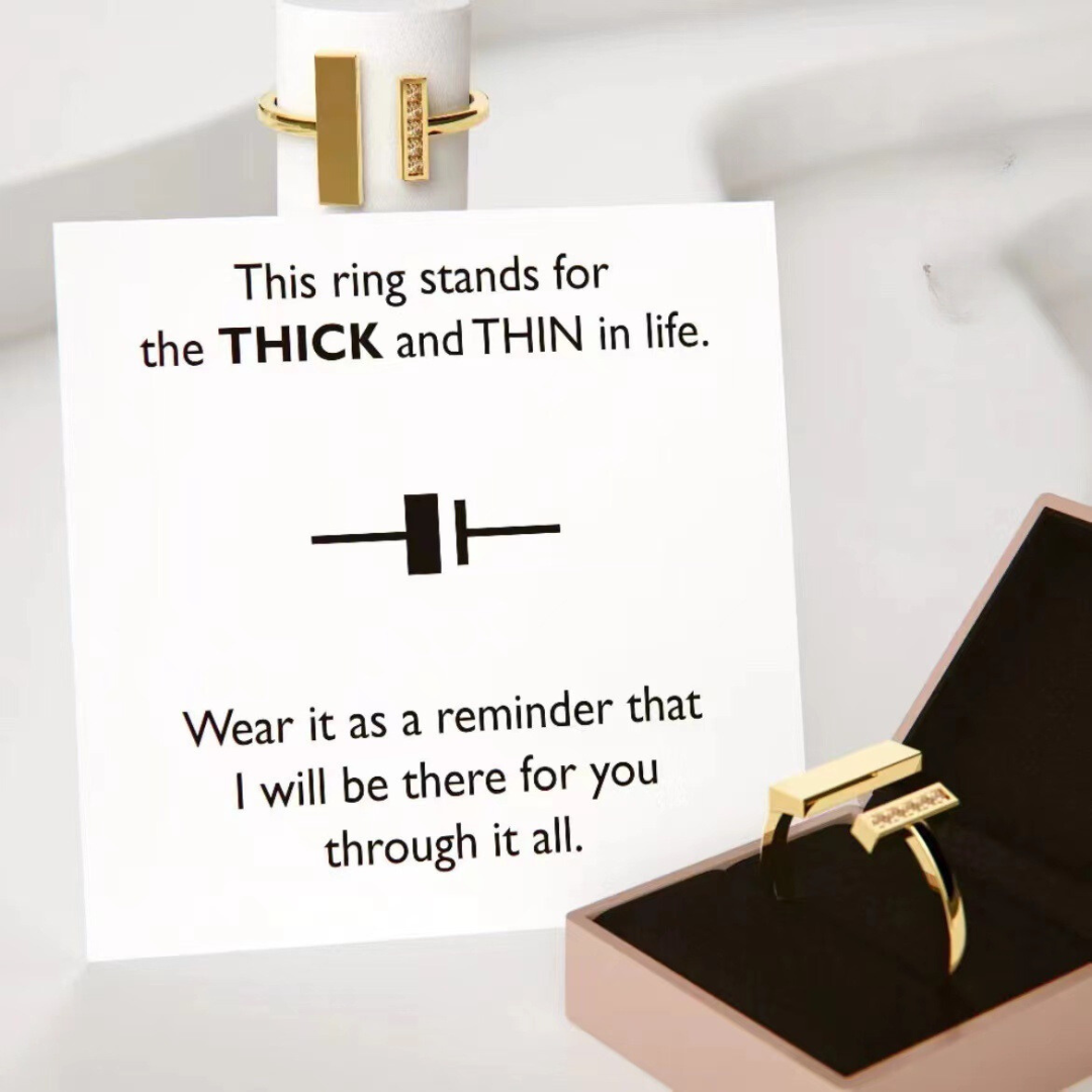 THROUGH THICK AND THIN - MOTIVATIONAL MODERN MINIMALIST GEOMETRIC RING